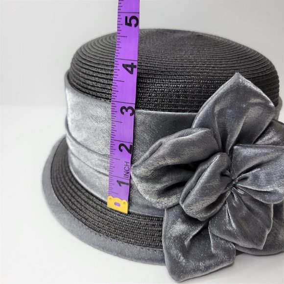 Grey Dress Hat Church Hat with Satin Flower Rosette One Size - Picture 12 of 15